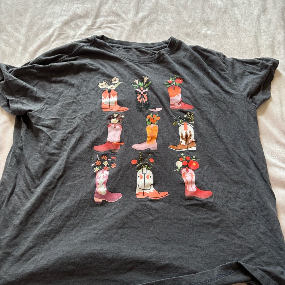 Graphic T-Shirt with Colorful Boot Design